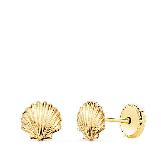Pendientes Concha Brillo 6 x 5,5 mm. Cierre Tuerca de oro amarillo 18K