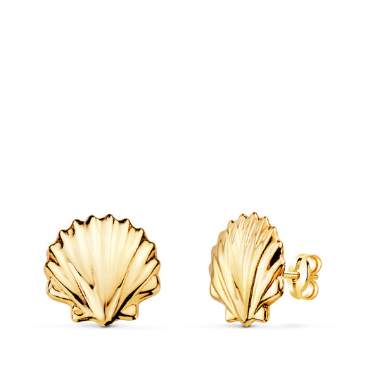 9K PENDIENTES ORO AMARILLO CONCHA BRILLO 8 X 8 MM. CIERRE PRESION