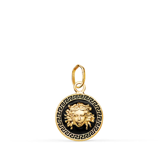 Medalla Medusa Greca con Esmalte Negro. 12 mm de oro amarillo 18K