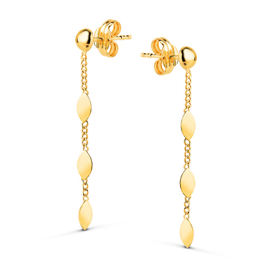 Pendientes Cadena y Chapitas Media Bola 3 mm. Largo: 30 mm. de oro amarillo 18K