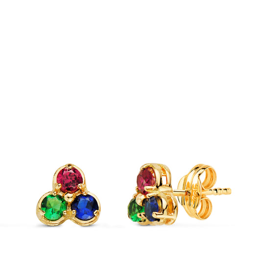 Pendientes Trebol Piedras Colores 7 x 6,5 mm de oro amarillo 18K