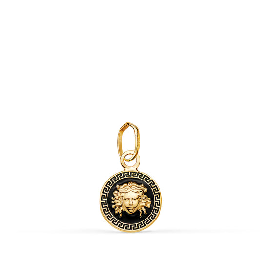 Medalla Medusa Greca con Esmalte Negro. 10 mm de oro amarillo 18K