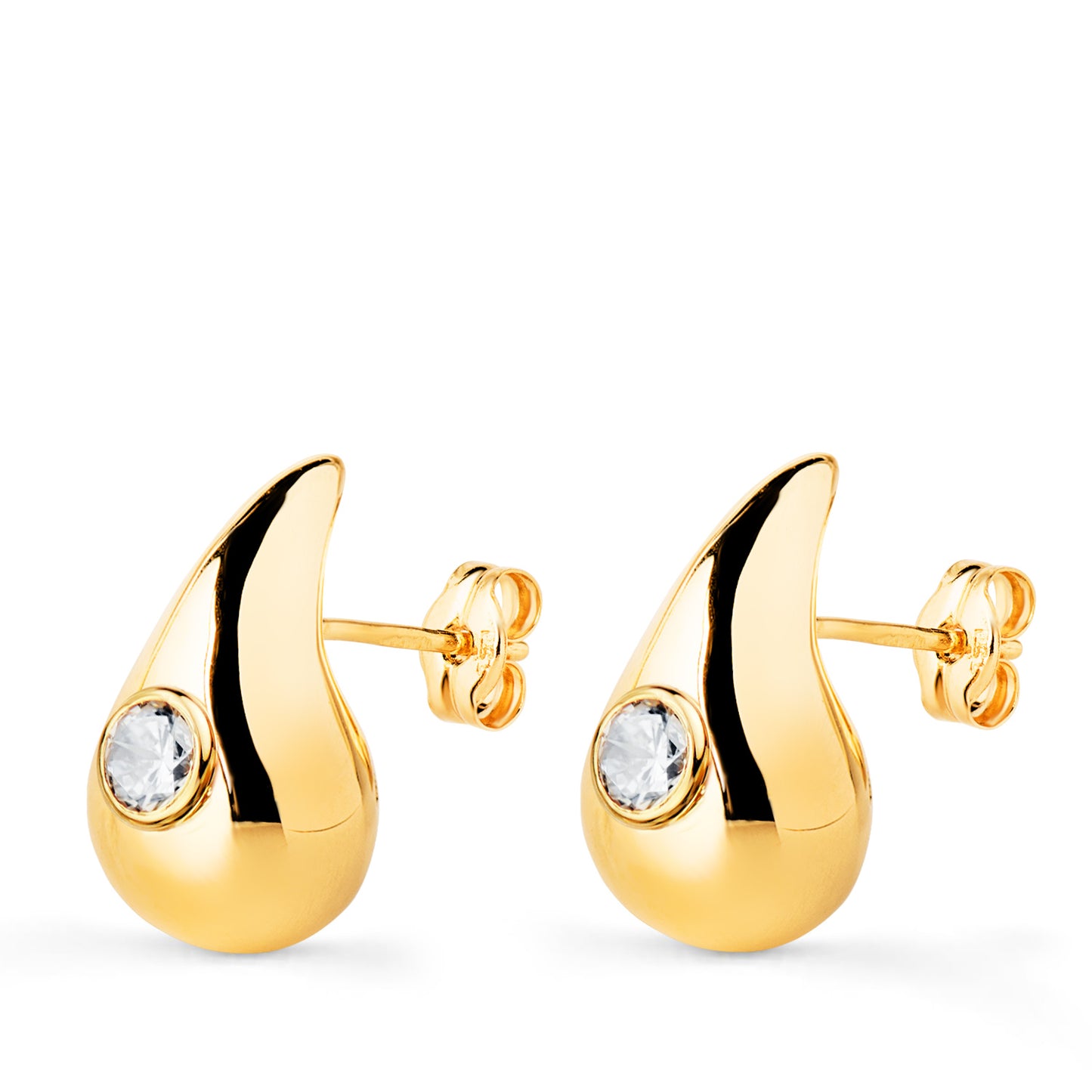 18K PENDIENTES ORO AMARILLO GOTA CON CIRCONITA BRILLO HUECA 16 X 9 MM. CIERRE PRESION