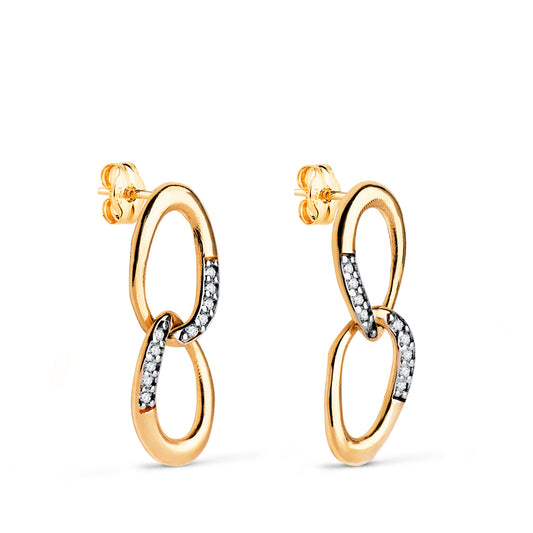 Pendientes Bicolor Dos Eslabones con Circonitas. Medida: 20 x 7 mm. 18K