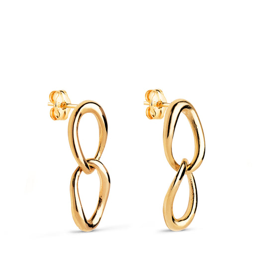 Pendientes Dos Eslabones en Brillo. Medida: 19 x 7 mm. de oro amarillo 18K