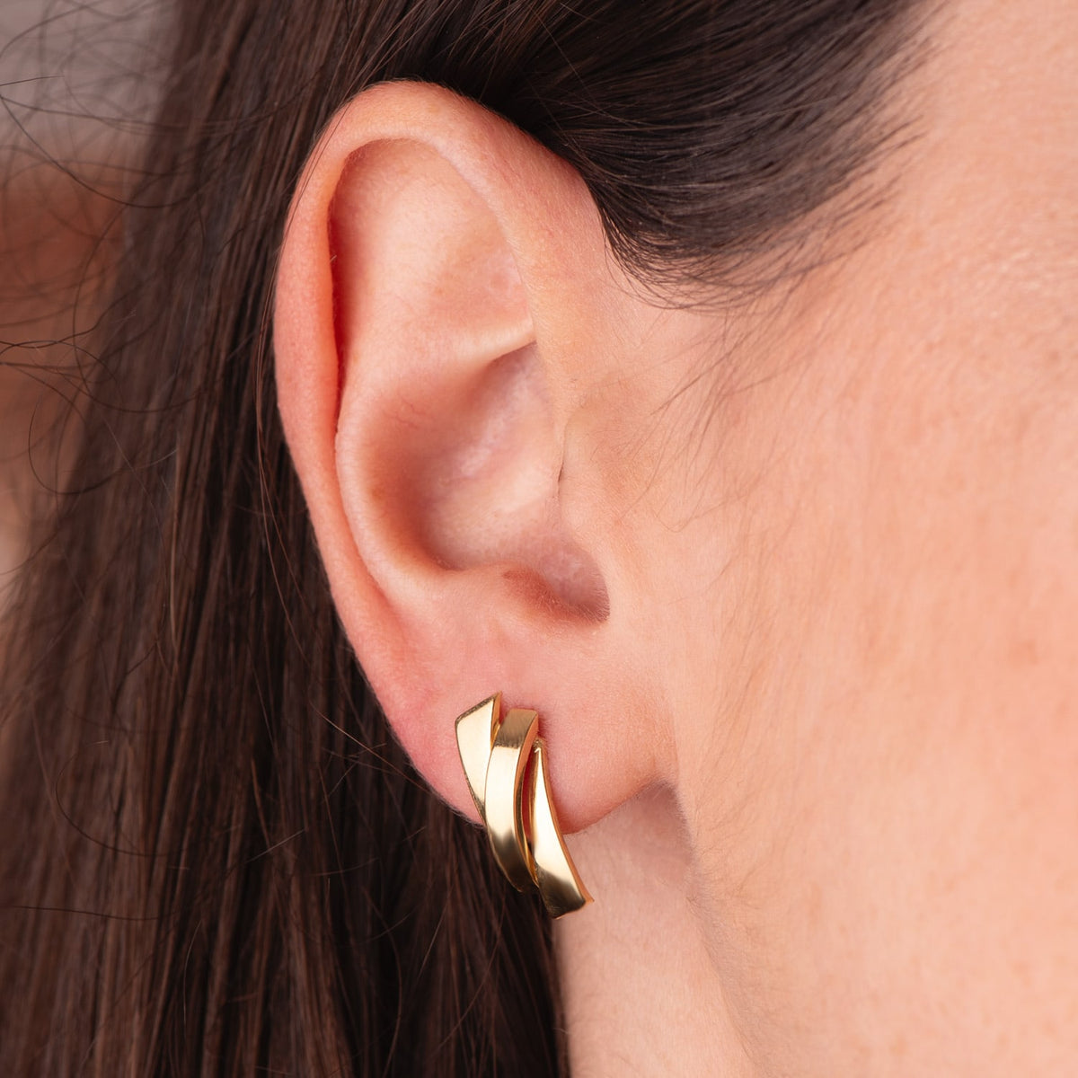 Pendientes Tres Bandas Lisas. 17 x 7 mm. de oro amarillo 18K