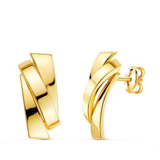 Pendientes Tres Bandas Lisas. 17 x 7 mm. de oro amarillo 18K