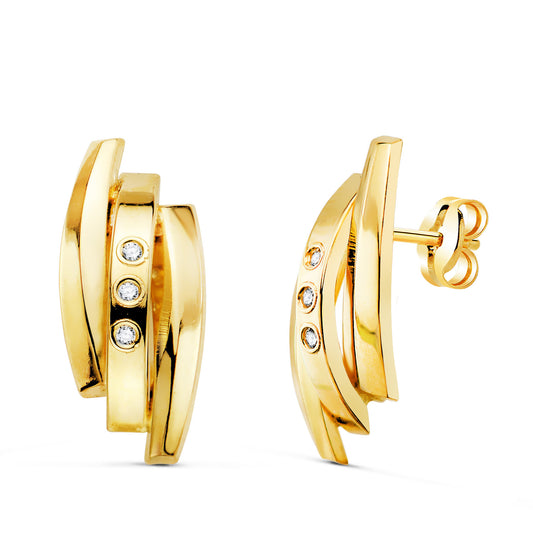 Pendientes Bandas con Circonita. 17 x 8 mm. de oro amarillo 18K