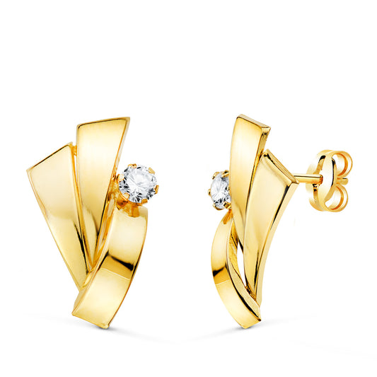 Pendientes Bandas con Circonita. 17 x 10 mm. de oro amarillo 18K
