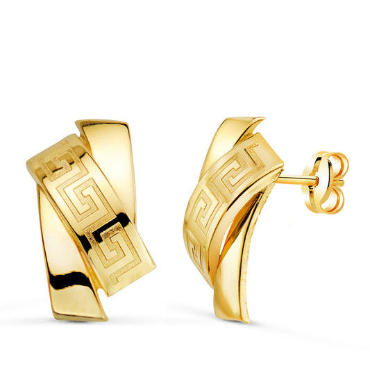 Pendientes Bandas con Greca. 16 x 8,5 mm. de oro amarillo 18K