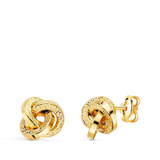 Pendientes Tres Aros con Greca 8 x 8 mm. de oro amarillo 18K