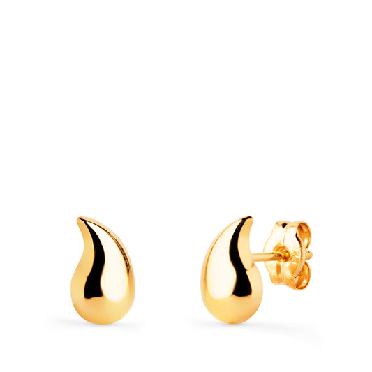 Pendientes Gota Curva Lisa Brillo Hueca 8 x 5,5 mm. de oro amarillo 18K
