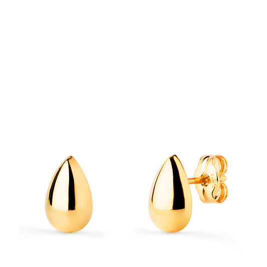 Pendientes Gota Lisa Brillo Hueca 8 x 5,5 mm. de oro amarillo 18K