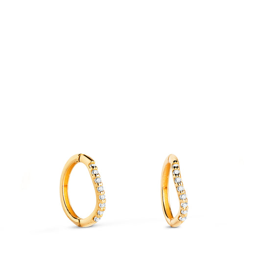 Aros Onda con Circonitas. Medida: 10 x 1 mm. Cierre de Clip de oro amarillo 18K