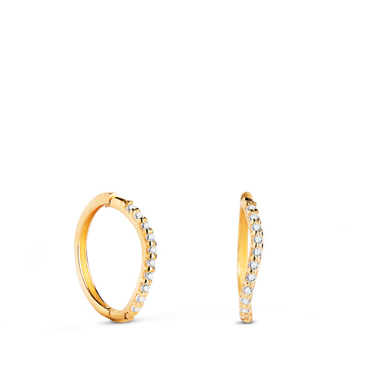 Aros Onda con Circonitas. Medida: 12 x 1 mm. Cierre de Clip de oro amarillo 18K