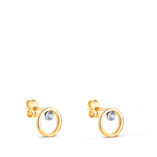 Pendientes Bicolor Redondos con Circonitas. Medida: 8 mm. 18K