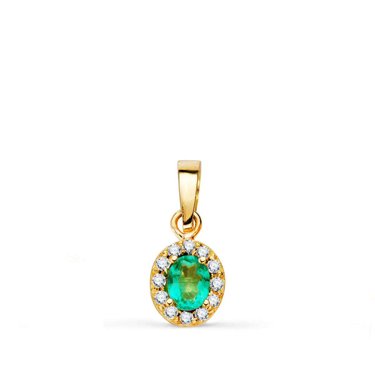 Colgante Piedra Oval Topacio Paraiba y Circonitas. 6,5 x 5,5 mm. de oro amarillo 18K
