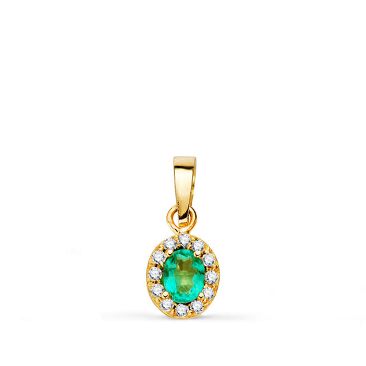 Colgante Piedra Oval Topacio Paraiba y Circonitas. 6,5 x 5,5 mm. de oro amarillo 18K