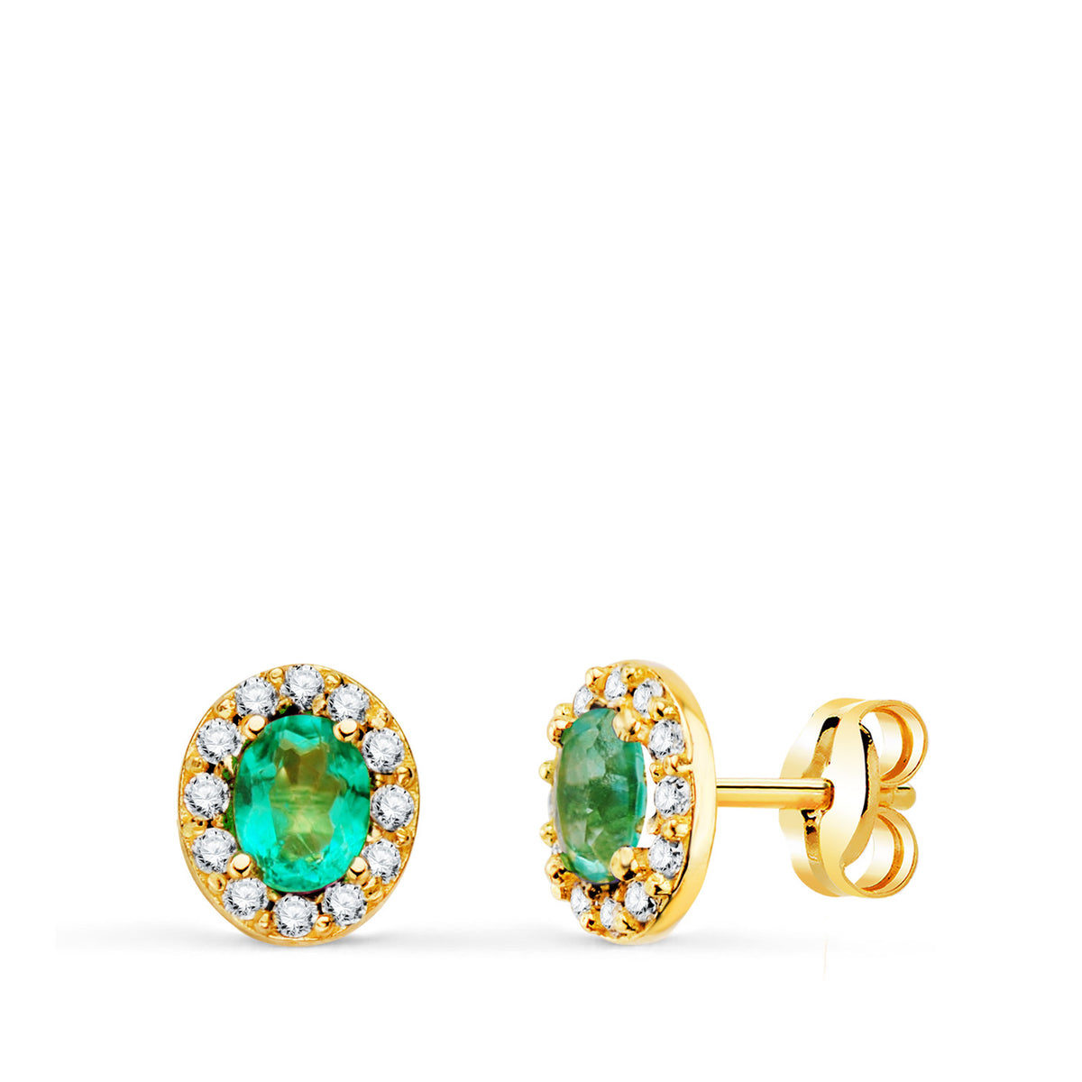 Pendientes Piedra Oval Topacio Paraiba y Circonitas. 6,5 x 5,5 mm. de oro amarillo 18K