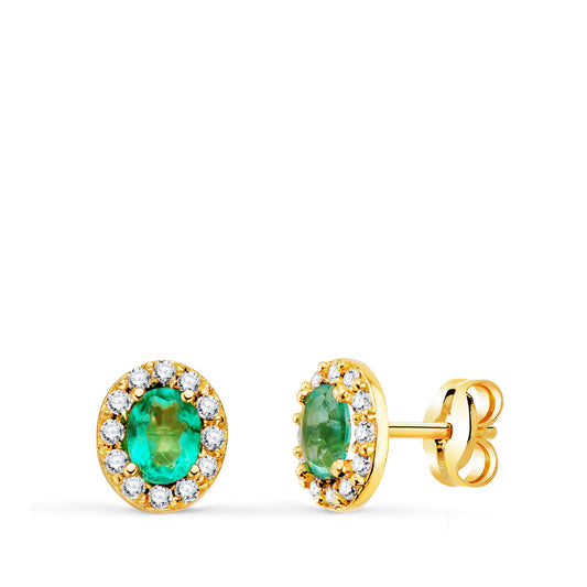 Pendientes Piedra Oval Topacio Paraiba y Circonitas. 6,5 x 5,5 mm. de oro amarillo 18K