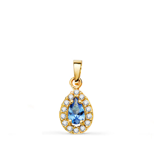 Colgante Piedra Gota Azul y Circonitas. 11 x 6 mm. de oro amarillo 18K
