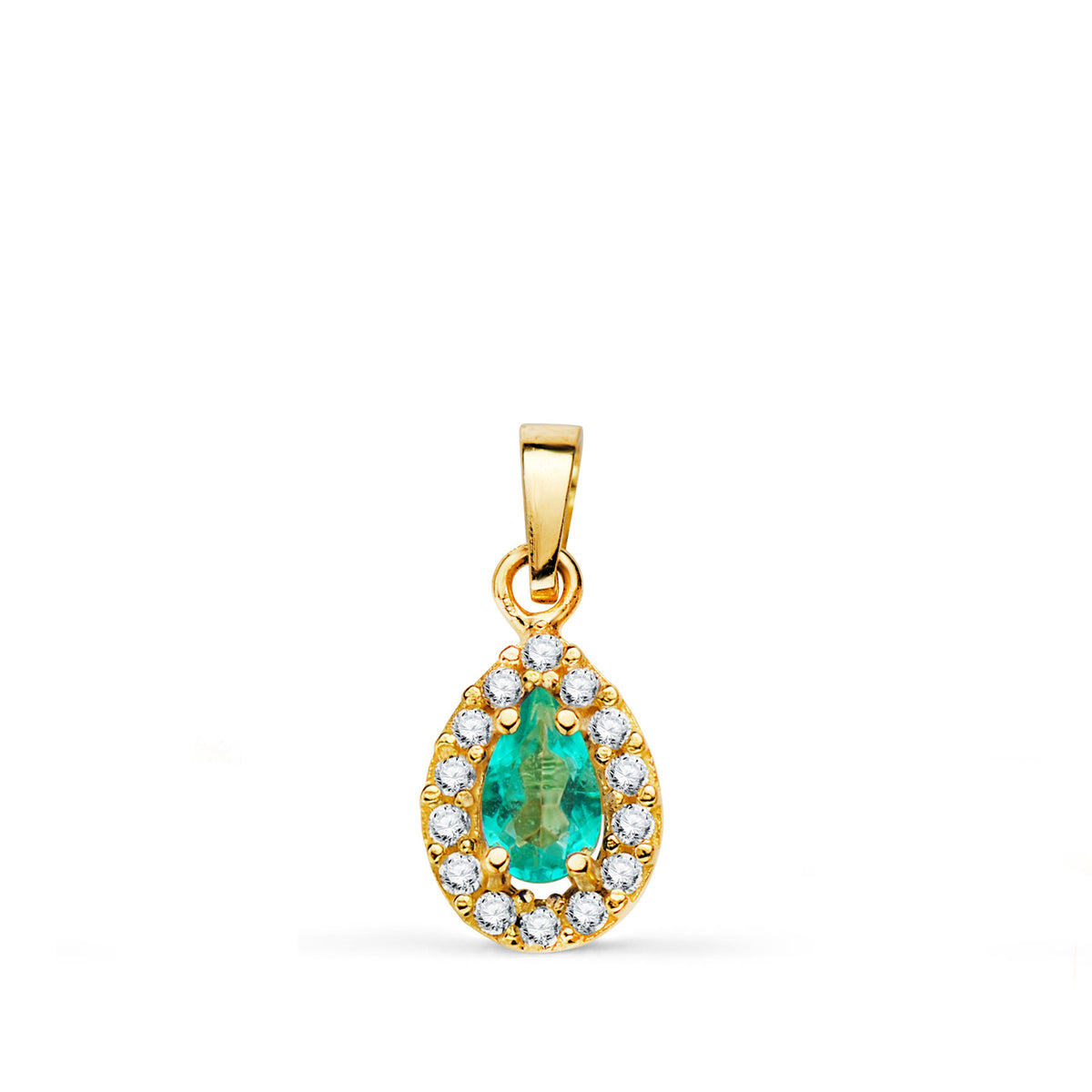 Colgante Piedra Gota Topacio Paraiba y Circonitas. 11 x 6 mm. de oro amarillo 18K