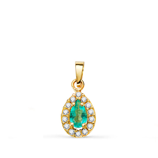 Colgante Piedra Gota Topacio Paraiba y Circonitas. 11 x 6 mm. de oro amarillo 18K