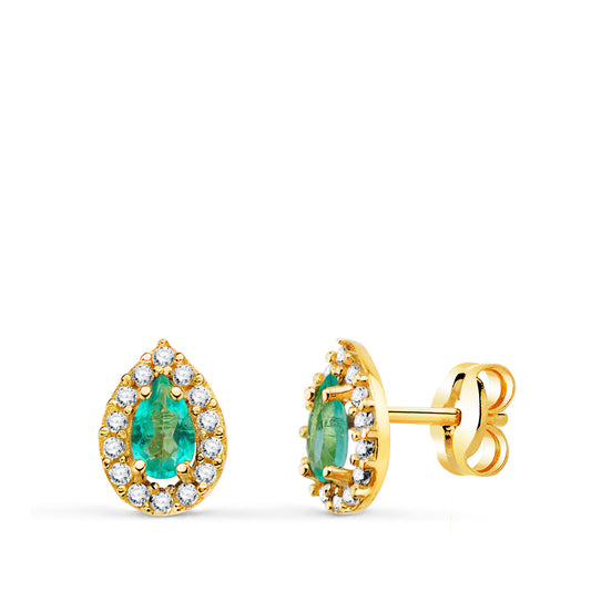 Pendientes Piedra Gota Topacio Paraiba y Circonitas. 8,5 x 6 mm. de oro amarillo 18K