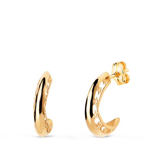 Pendientes Aros Huecosestrellas Caladas. Medida: 12 x 3 mm. de oro amarillo 18K