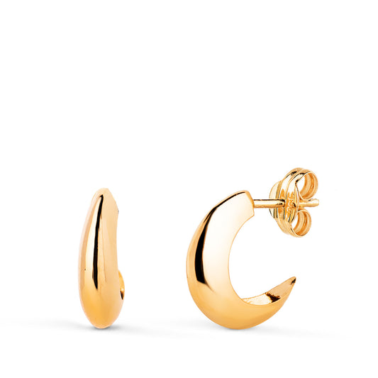 Pendientes Medio Aro Abombados en Brillo 15 mm Ancho 2 mm de oro amarillo 18K
