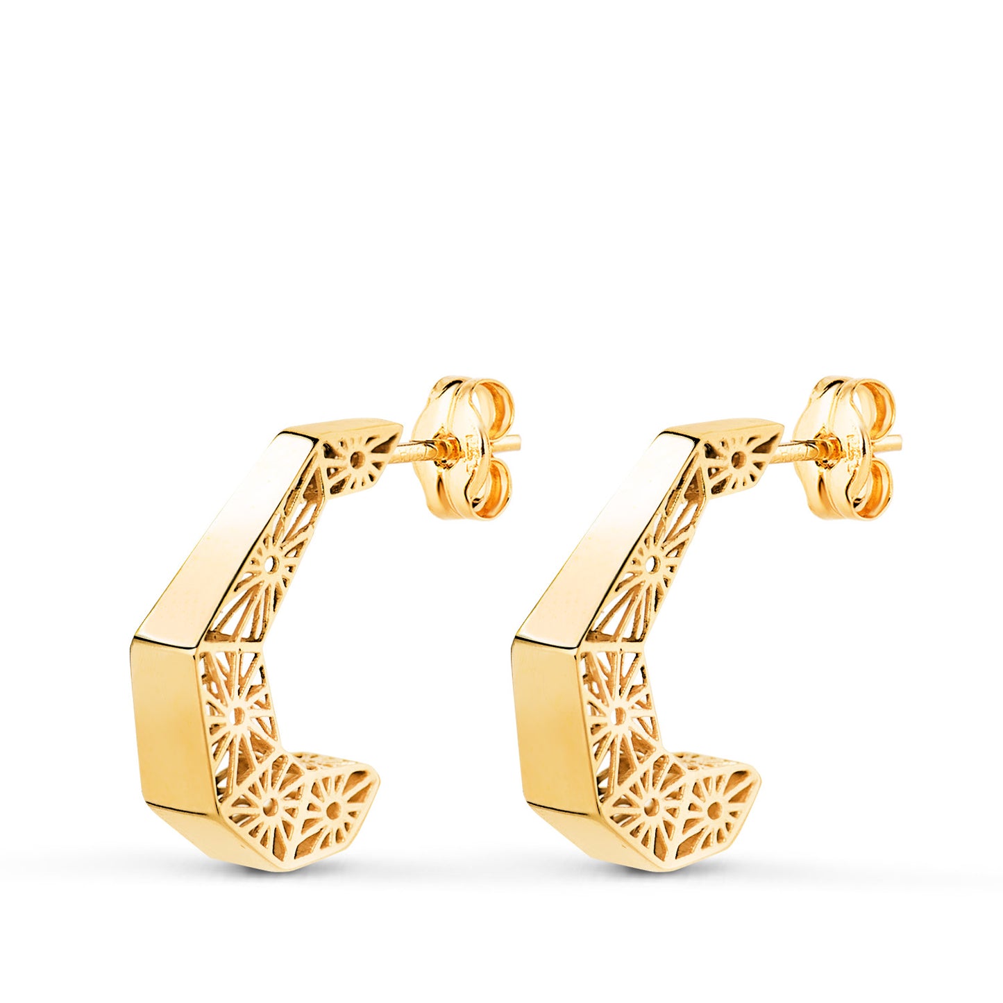 Pendientes Aros Huecos Diseño Calado. Medida: 14 x 3,5 mm. de oro amarillo 18K