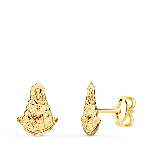 18K PENDIENTES ORO AMARILLO VIRGEN DEL ROCIO BRILLO 9 X 7 MM. CIERRE PRESION