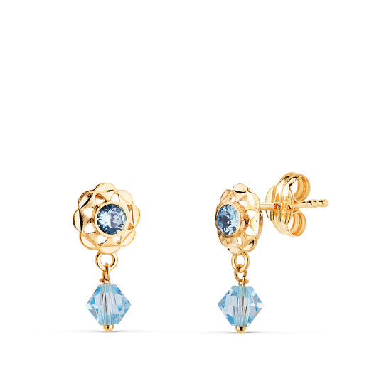 Pendientes Cubanas con Circonitas Azules. Medida: 14 x 6,5 mm de oro amarillo 18K