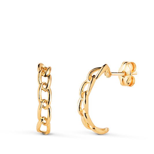 Pendientes Medio Aro Eslabones 16 x 3 mm. de oro amarillo 18K