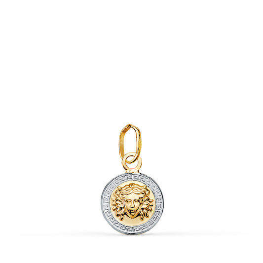 Medalla Bicolor Medusa Greca en Brillo. Medida: 10 mm 18K