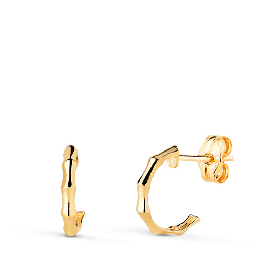 Pendientes Medio Aro Bambu. Medida: 11 x 2 mm. de oro amarillo 18K