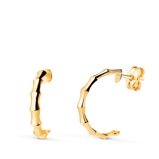 Pendientes Medio Aro Bambu. Medida: 15 x 2 mm. de oro amarillo 18K