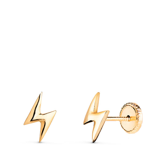 Pendientes Rayo en Brillo. Medida: 8 x 4 mm. Cierre Tuerca de oro amarillo 18K