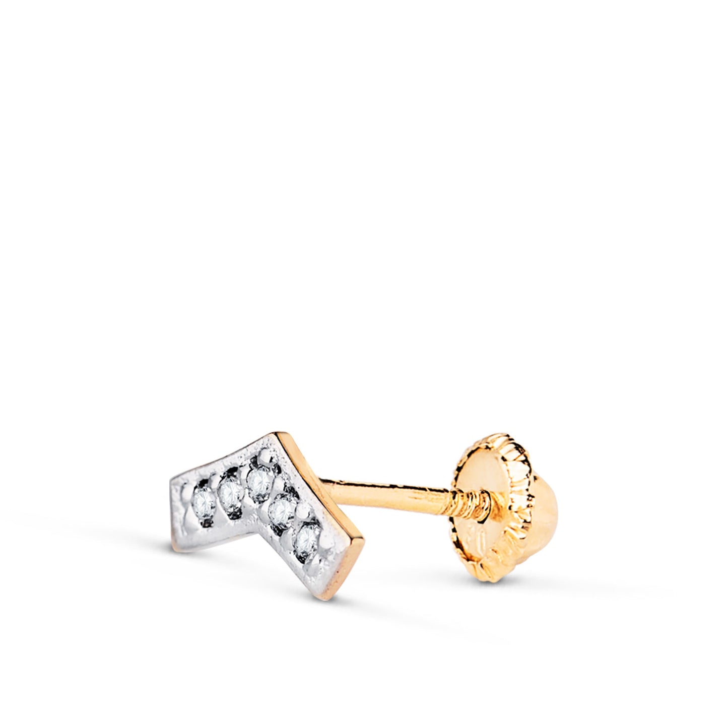 18K PIERCING ORO BICOLOR PUNTA FLECHA CON CIRCONITAS. MEDIDA: 7X4 MM. CIERRE TUERCA