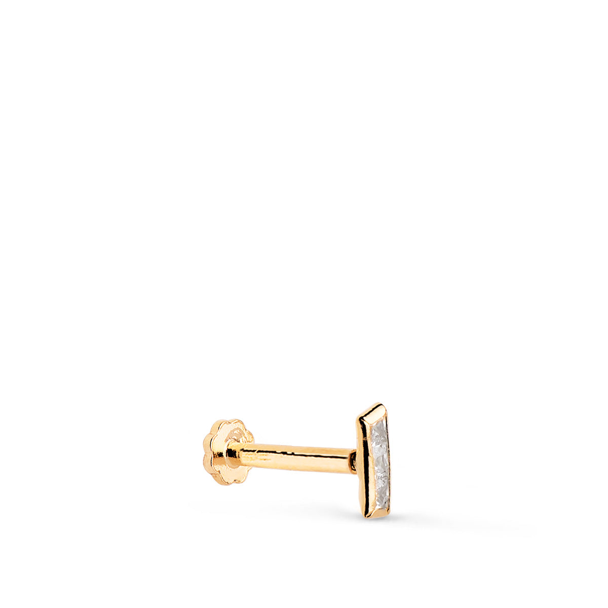 18K PIERCING DE OREJA ORO AMARILLO BARRITA CON CIRCONITAS 5X2 MM. GRUESO BARRA 1.20 MM. CIERRE TUERCA