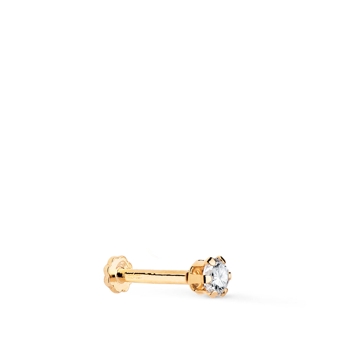 Piercing de Oreja Circonita con Garras 3,5 mm. Grueso Barra 1,20 mm. Cierre Tuerca de oro amarillo 18K