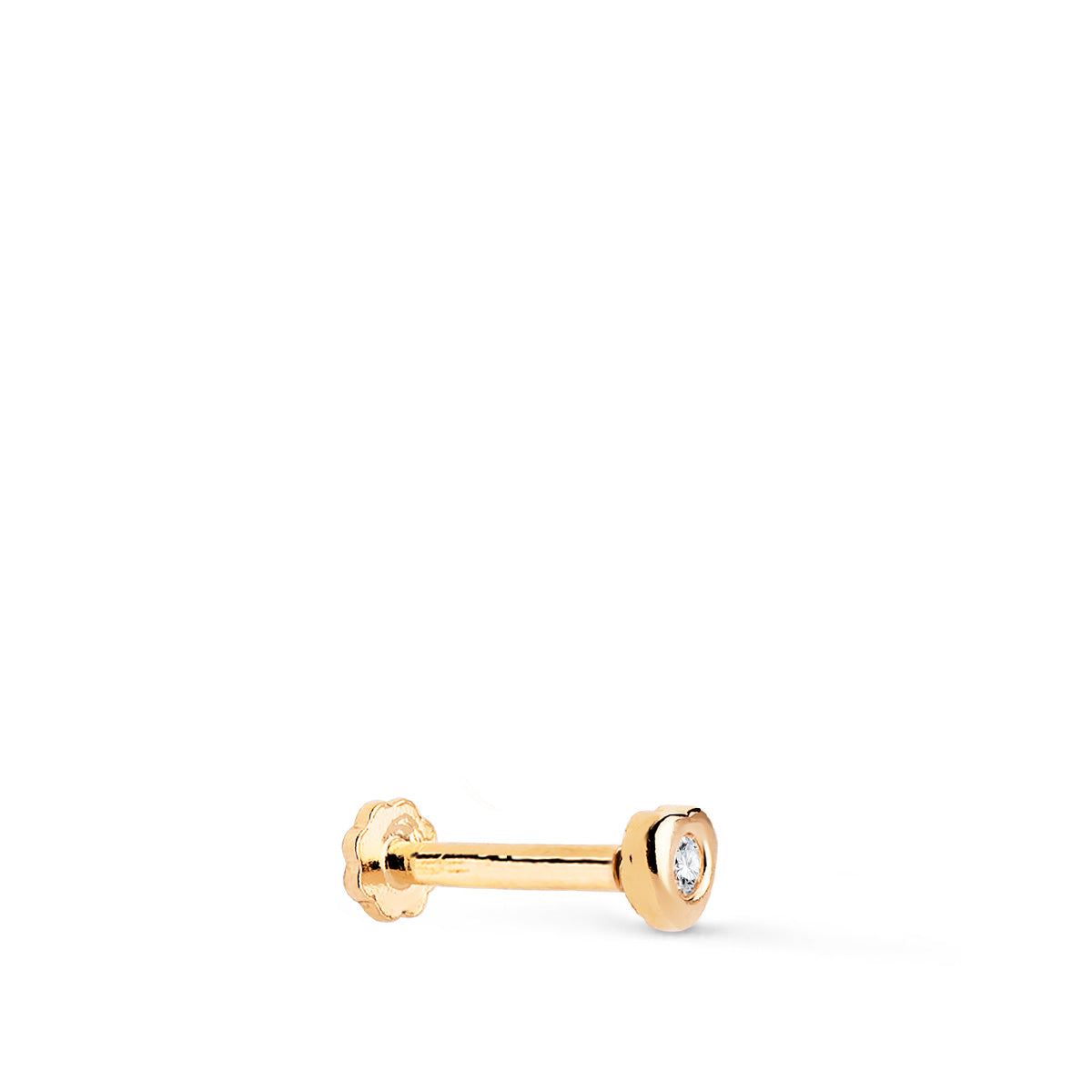 18K PIERCING DE OREJA ORO AMARILLO CORAZON 3X3 MM CON CIRCONITA. GRUESO BARRA 1.20 MM. CIERRE TUERCA
