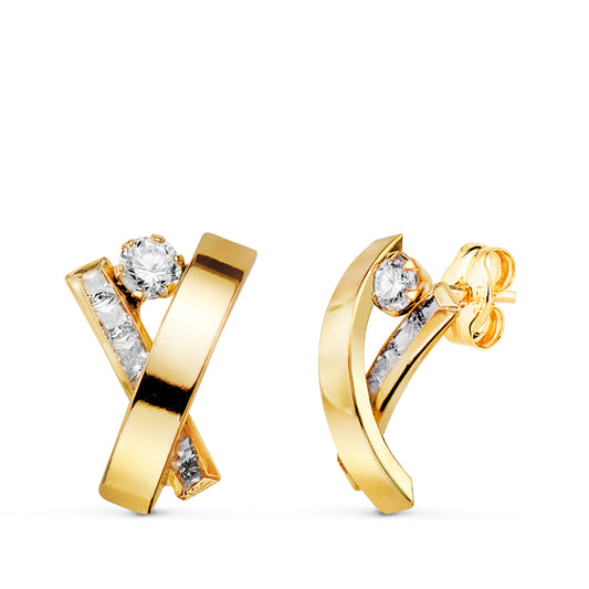 Pendientes Bandas con Carré de Circonitas. Medida: 14 x 9 mm. de oro amarillo 18K