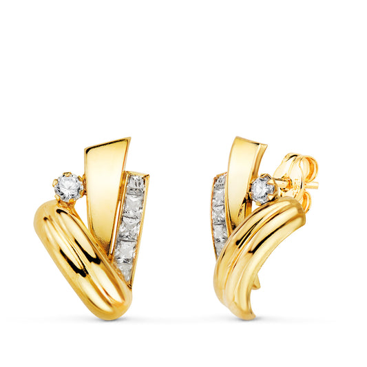 Pendientes Bandas con Carré de Circonitas. Medida: 16 x 9 mm. de oro amarillo 18K