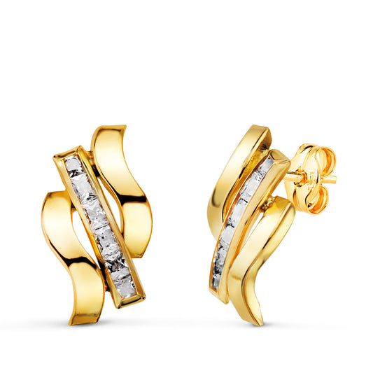 Pendientes Bandas con Carré de Circonitas. Medida: 14 x 8 mm. de oro amarillo 18K