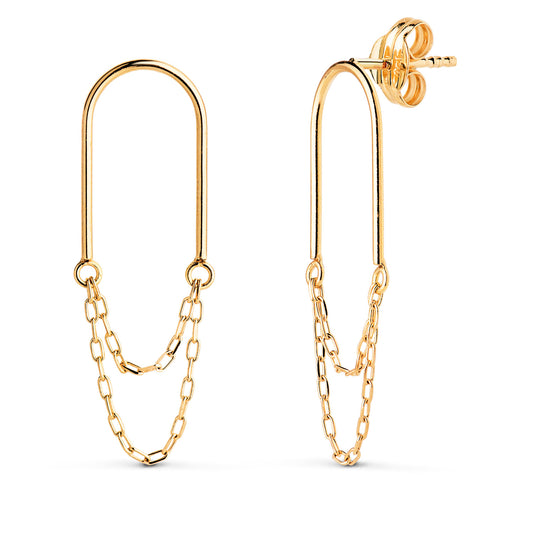 Pendientes Arco con Doble Cadena. Medida: 26 x 8 mm. de oro amarillo 18K