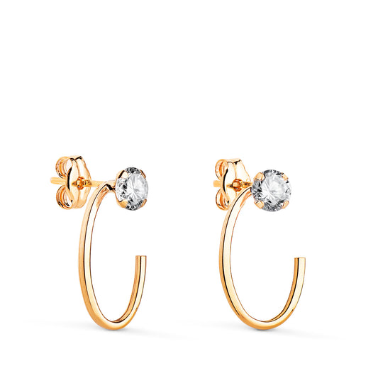 Pendientes Oval Abierto con Circonita. Medida: 15 x 9 mm. de oro amarillo 18K