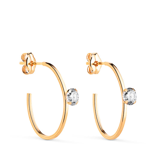 Pendientes Oval Abierto con Circonita. Medida 18 x 13 mm. de oro amarillo 18K