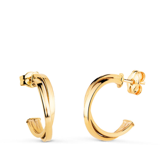 Pendientes Doble Aro Cruzado. Medida: 15 x 3 mm. de oro amarillo 18K