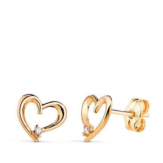 Pendientes Corazon con Circonita. Medida: 9 x 7 mm. de oro amarillo 18K